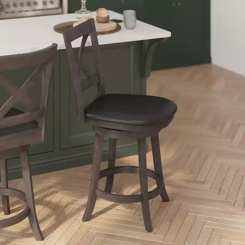 Tabouret de bar pivotant hauteur comptoir à dossier croisé classique