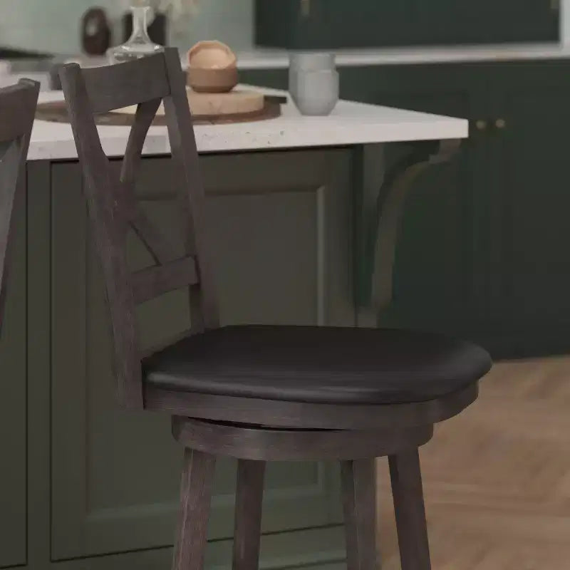 Tabouret de bar pivotant hauteur comptoir à dossier croisé classique