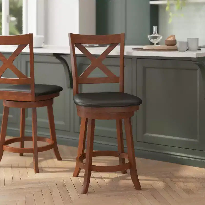 Tabouret de bar pivotant hauteur comptoir à dossier croisé classique