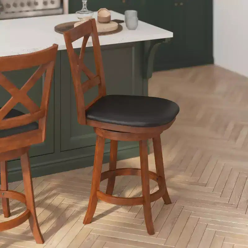 Tabouret de bar pivotant hauteur comptoir à dossier croisé classique