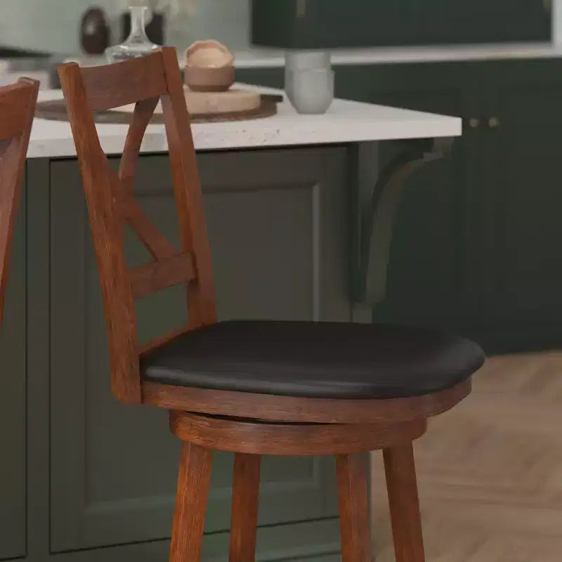 Tabouret de bar pivotant hauteur comptoir à dossier croisé classique