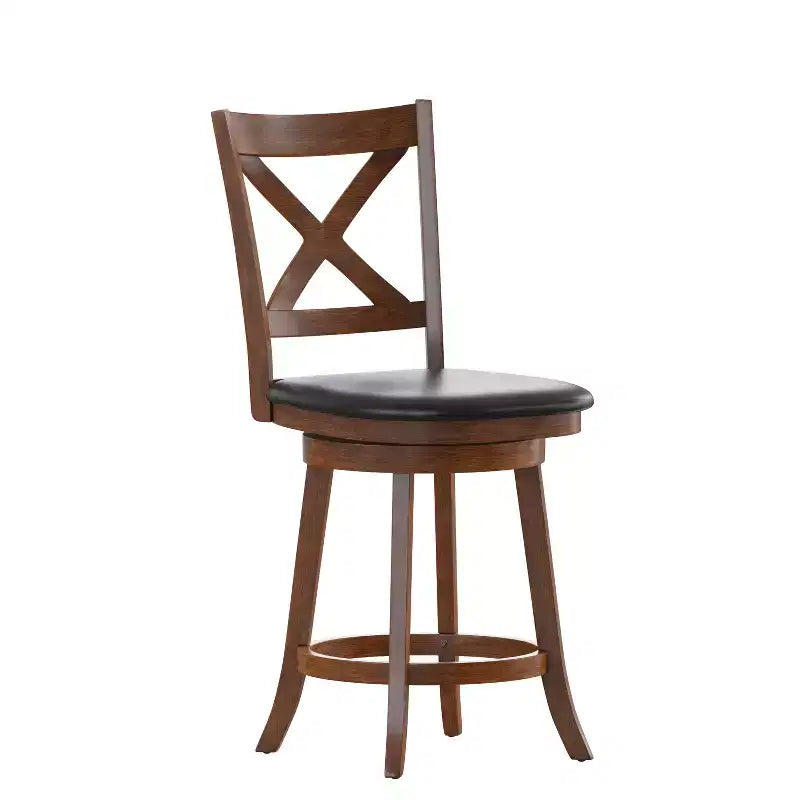 Flash Furniture Felicity Commercial Grade Wood Classic Crossback Swivel Counter Height Barstool with Padded Upholstered Seat