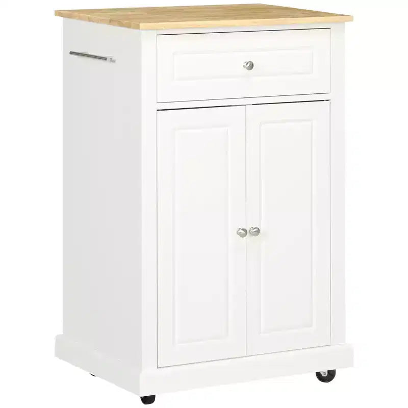 HOMCOM Rolling Kitchen Island Cart Portable Serving Trolley Table with Drawer Adjustable Shelf and 2 Towel Racks