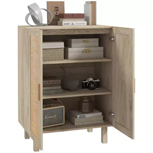 HOMCOM Buffet Cabinet Storage Cabinet Sideboard Floor Accent Cabinet with Rattan Doors and Adjustable Shelves for Living Room