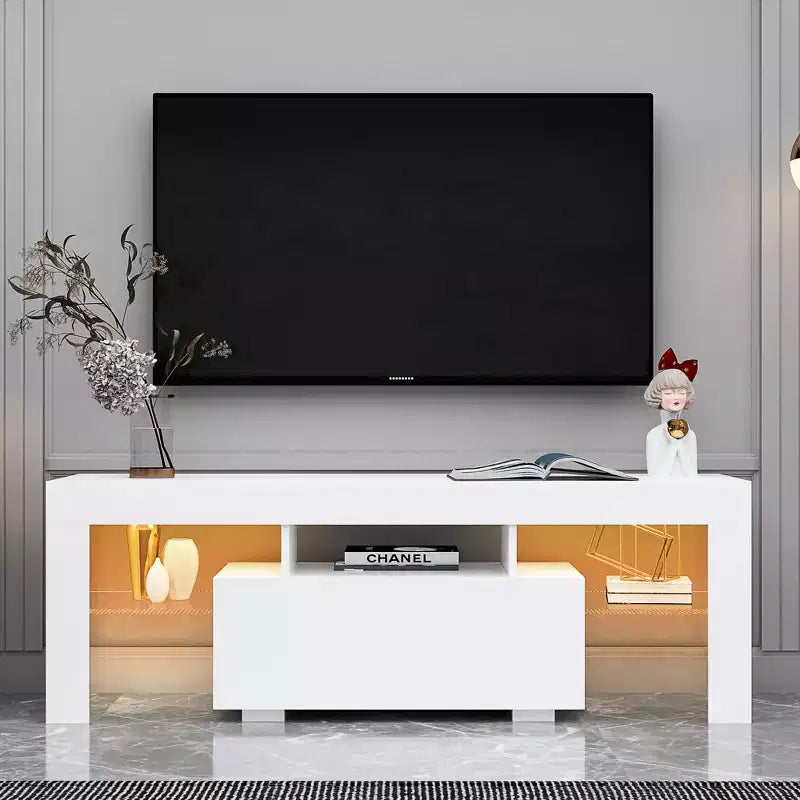 Modern TV Stand for TVs up to 55'' TV Console Cabinet Entertainment Center with LED Light-ModernLuxe