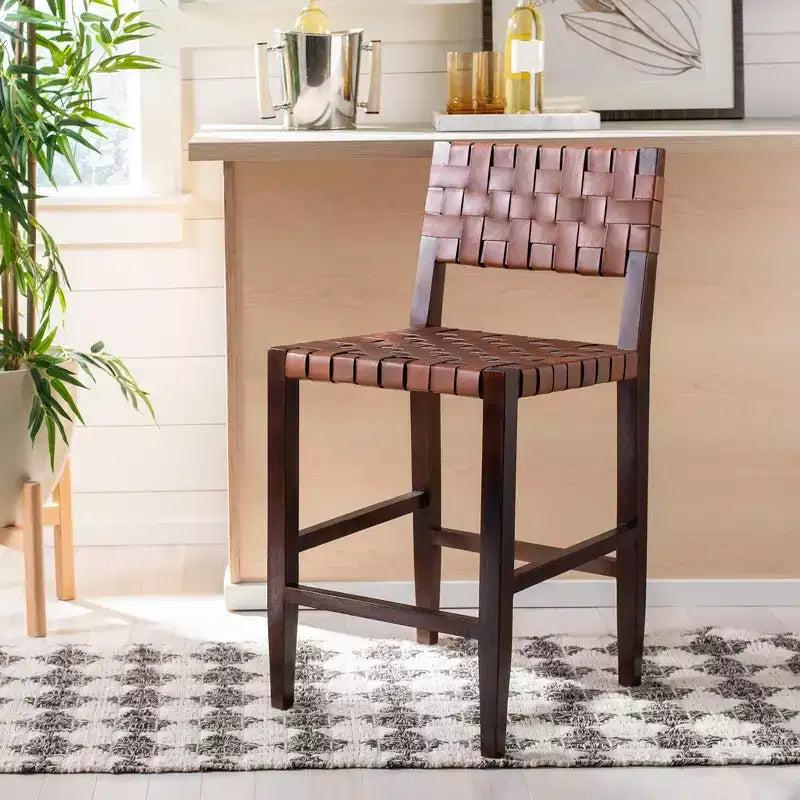 Tabouret de comptoir en cuir tressé
