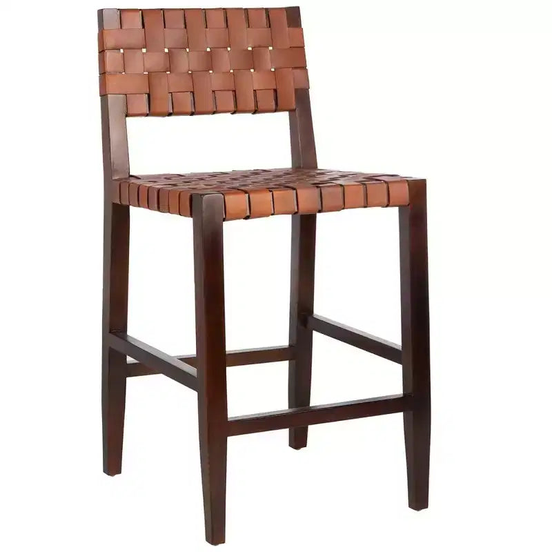 Tabouret de comptoir en cuir tressé