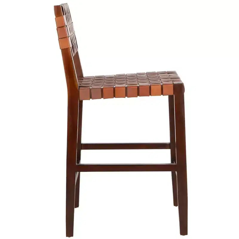 Tabouret de comptoir en cuir tressé