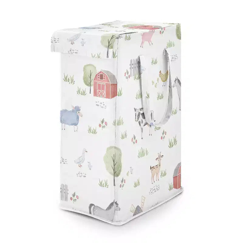 Sweet Jojo Designs Gender Neutral Unisex Foldable Laundry Hamper with Handles Farm Animals Multicolor