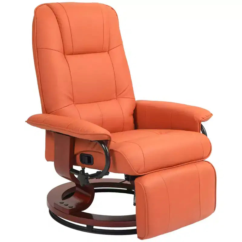 HOMCOM Faux Leather Manual Recliner Adjustable Swivel Lounge Chair with Footrest Armrest and Wrapped Wood Base for Living Room Orange
