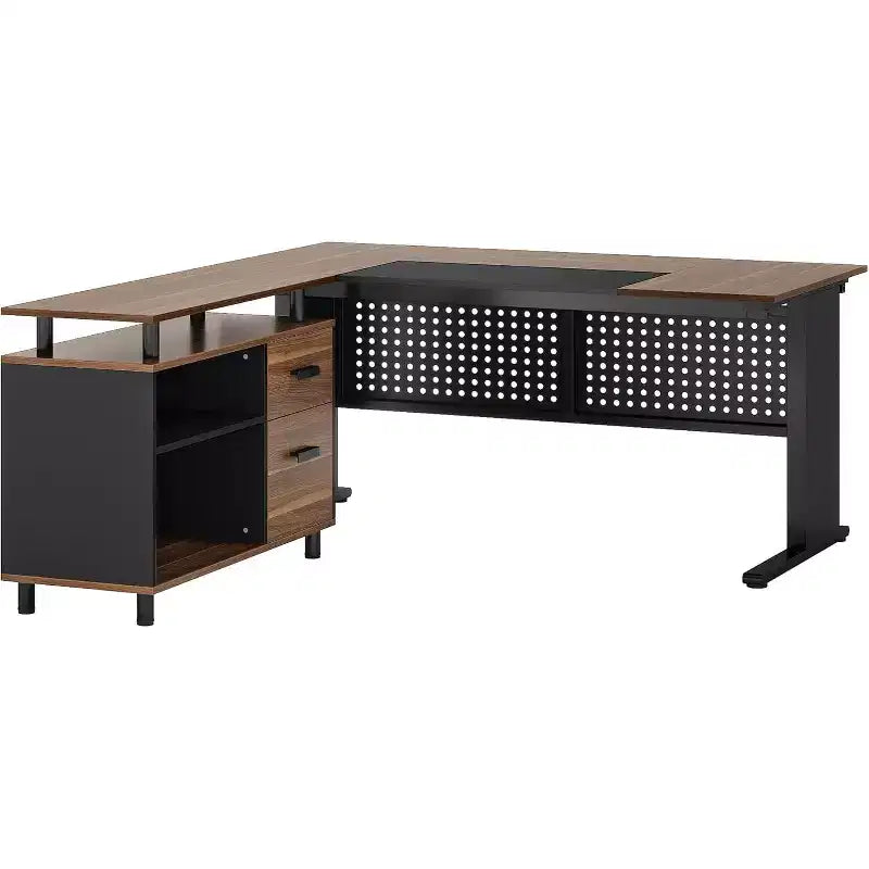 Tribesigns L-Shaped Office Desk 62.99 Executive Desk with File Cabinet