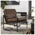Signature Design by Ashley Puckman Accent Chair Brown Genuine Leather Bronze-Tone Metal Frame Modern Industrial