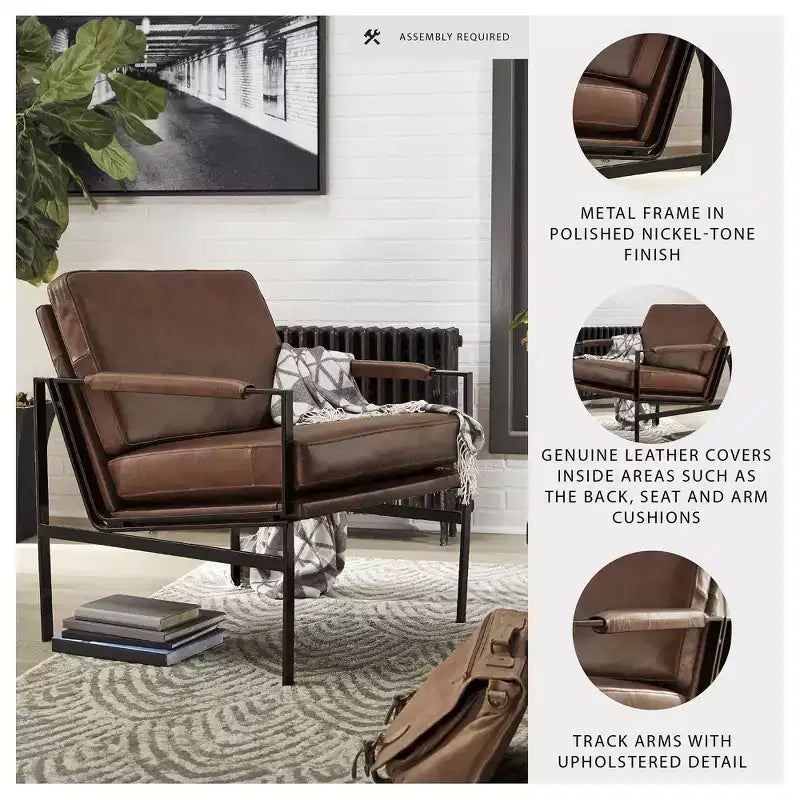 Fauteuil d'appoint en cuir véritable marron