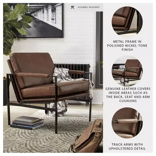 Fauteuil d'appoint en cuir véritable marron