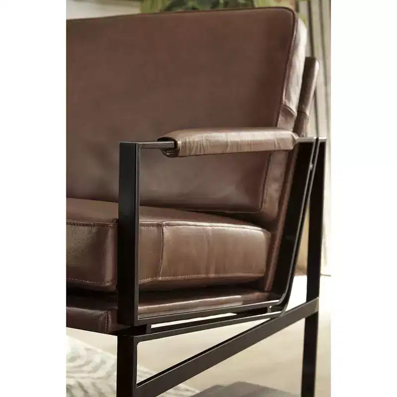 Fauteuil d'appoint en cuir véritable marron