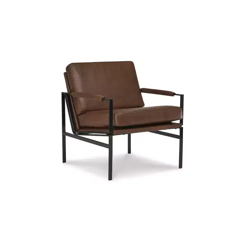 Fauteuil d'appoint en cuir véritable marron