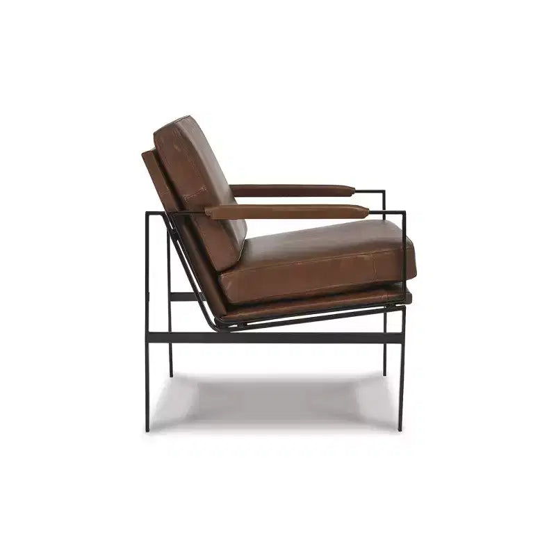 Fauteuil d'appoint en cuir véritable marron