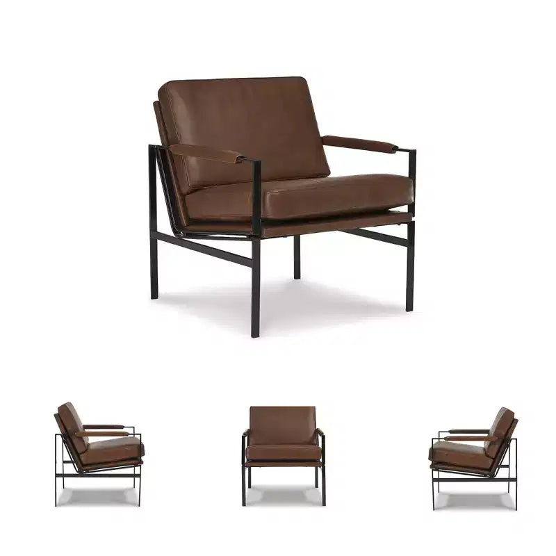 Fauteuil d'appoint en cuir véritable marron