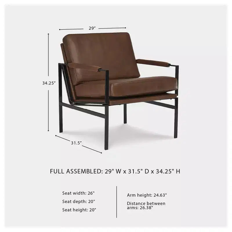 Fauteuil d'appoint en cuir véritable marron