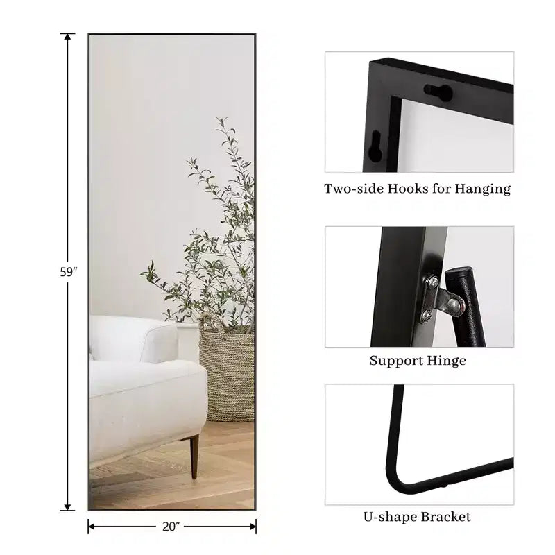 Miroir rectangulaire pleine longueur avec cadre en métal