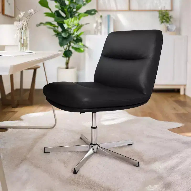 Flash Furniture Chloe Commercial Wide Mid-Back Padded Upholstered Armless Stationary Task Office Chair with Adjustable Height Swivel Function Frame