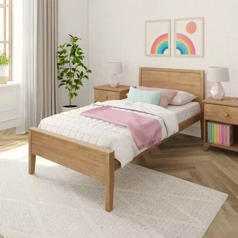 Max & Lily Twin Bed Frame Solid Wood Classic Platform Bed with Panel Headboard for Kids